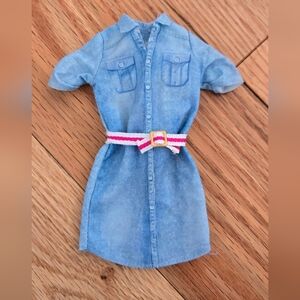 1/5$ 4/15$ 6/20$ Barbie Blue Denim Dress with Pink Belt